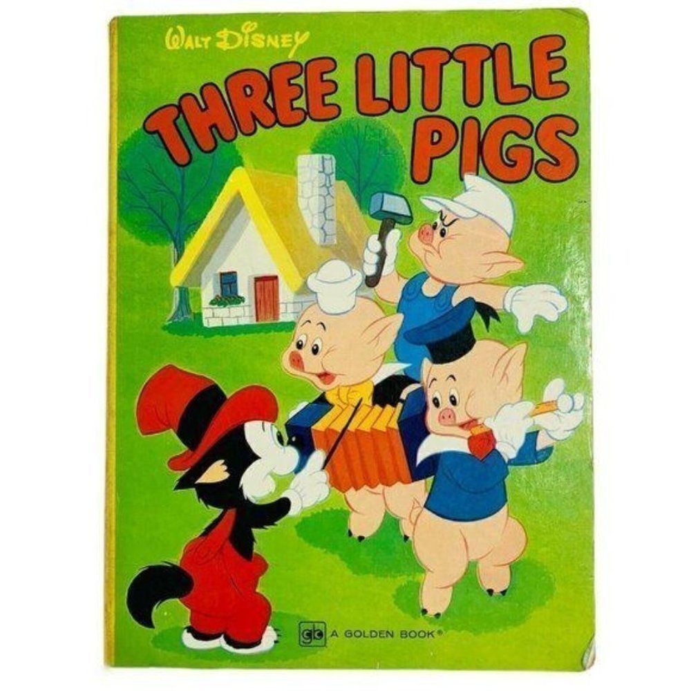 Disney Three Little Pigs Golden Book 1971 Vtg Little Golden Book Storybook HC